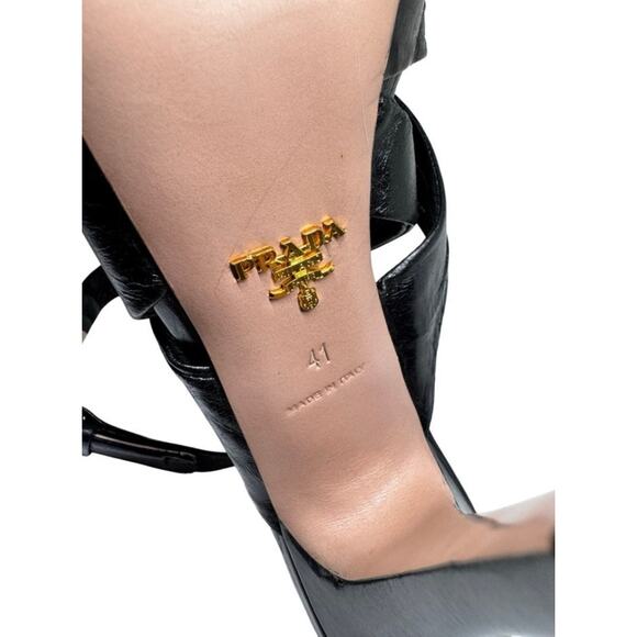 PRADA ANTIC SOFT NERO BLACK PLATFORM CRISS CROSS DRESSY SHOES SZ 41 10.5 - Picture 6 of 9